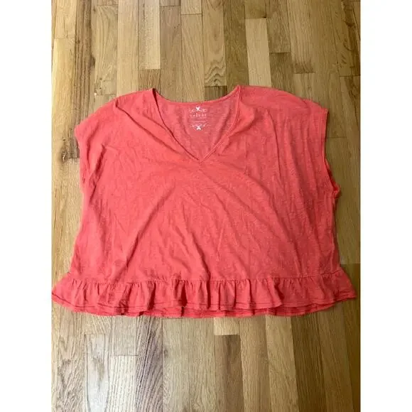Velvet Rhye Vintage Slub Ruffle Tee Grapefruit NEW (size L) - Picture 3 of 6